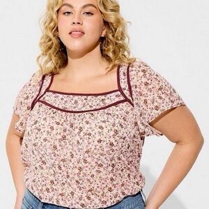 Torrid Crinkle Chiffon Flutter Sleeve Velvet Trimmings Blouse Size 2X